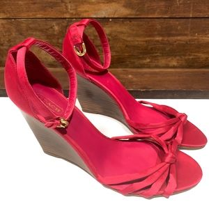 Coach Red Ankle Strap Wedge Sandals